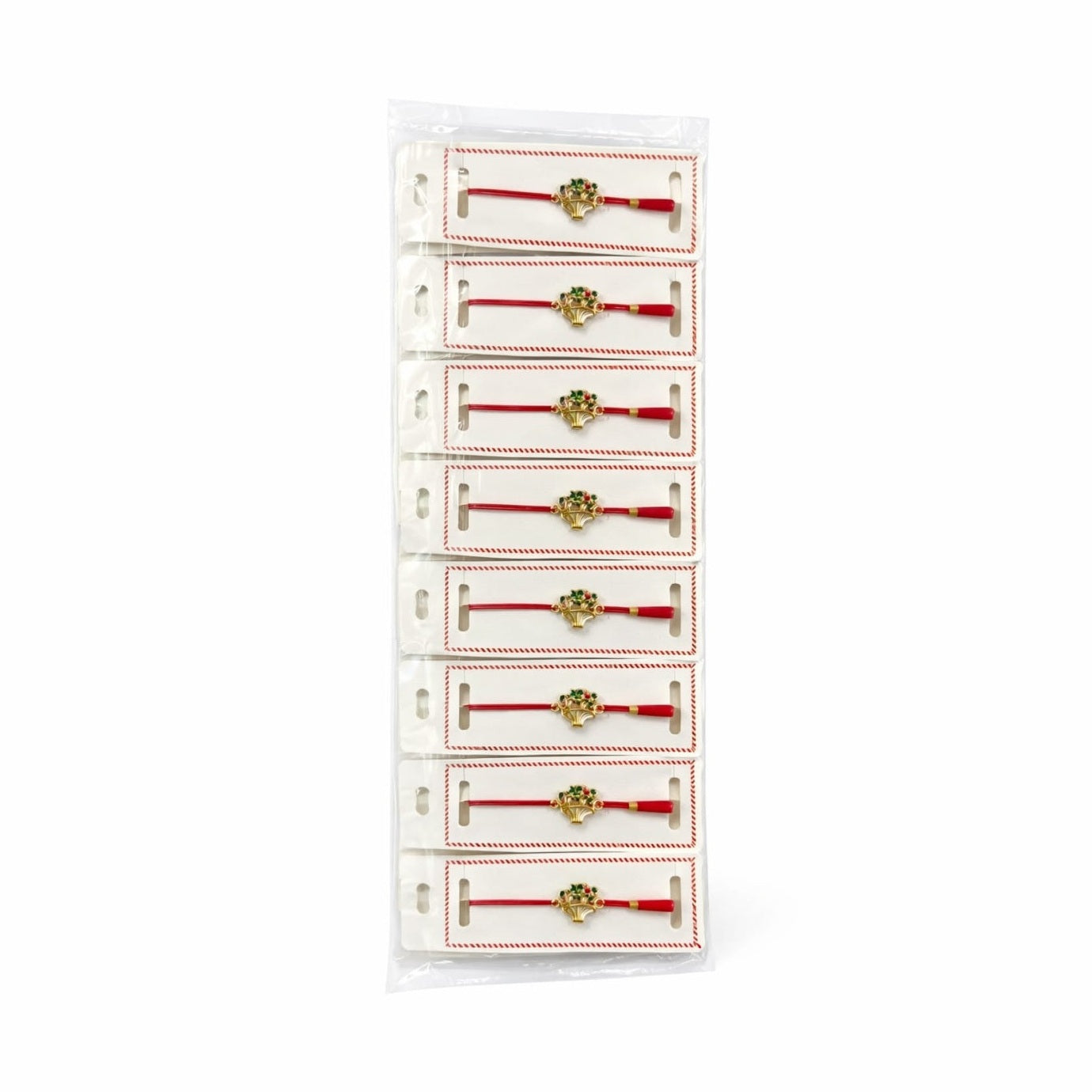 Set 24 bratari martisor 12x3 cm snur rosu cu charm cos festiv, cadou primavara