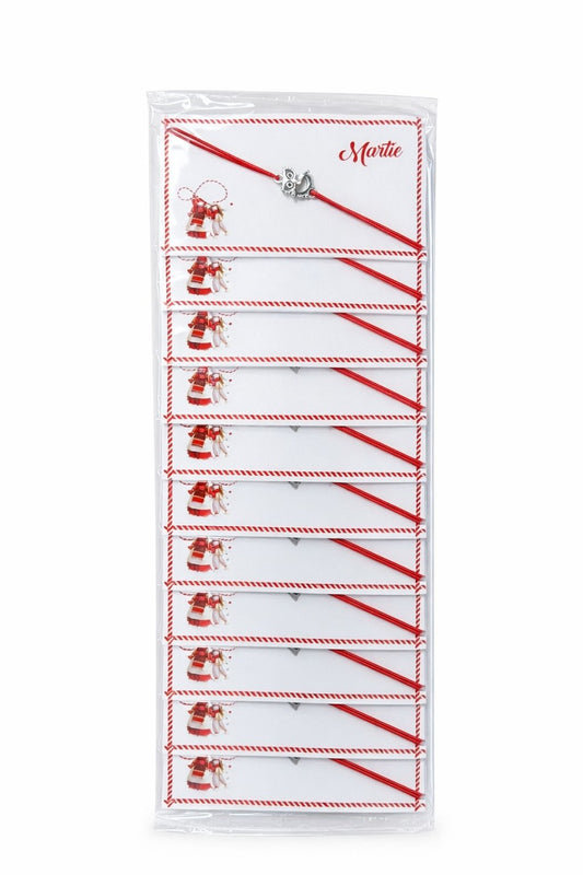 Set 24 bratari martisor 8x5 cm snur rosu cu charm bufnita, cadou primavara