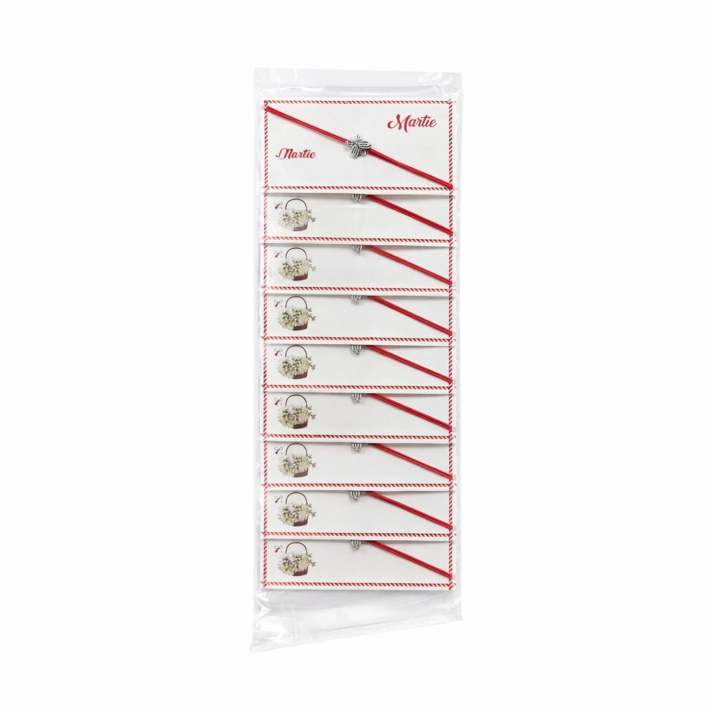 Set 24 bratari martisor 8x5 cm snur rosu cu charm fluture, cadou primavara