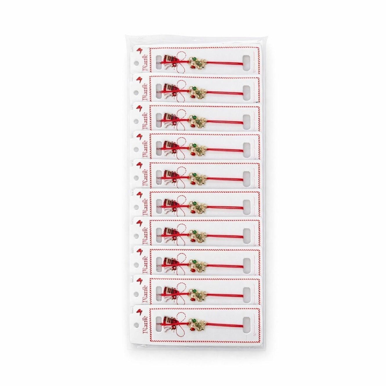 Set 24 Bratari Martisor cu Cosulet Auriu, Ghiocei si Buburuza, Snur Rosu Elastic