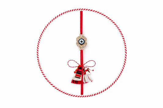 Set 24 Bratari Martisor cu Fluturas Auriu si Talisman Protector, snur rosu elastic