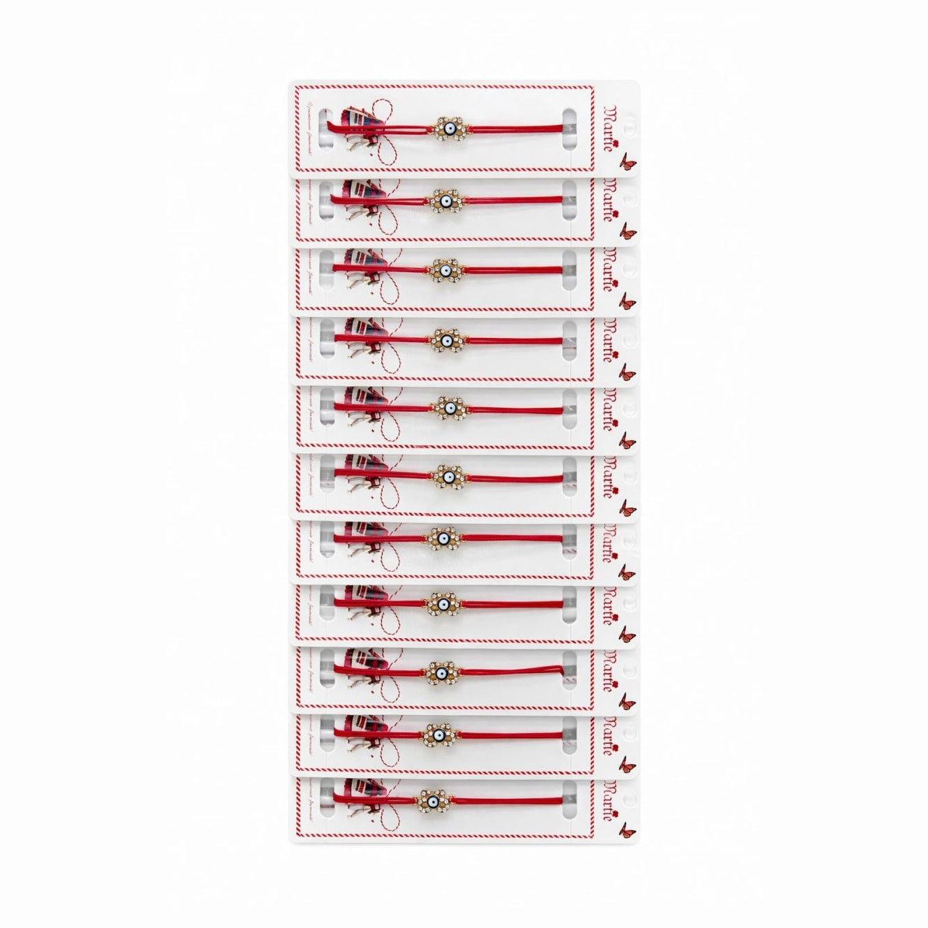 Set 24 Bratari Martisor cu Fluturas Auriu si Talisman Protector, snur rosu elastic