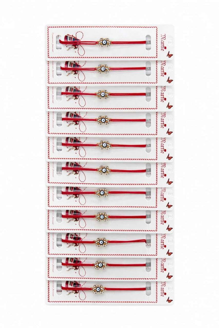 Set 24 Bratari Martisor cu Fluturas Auriu si Talisman Protector, snur rosu elastic