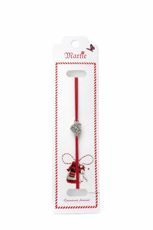 Set 24 Bratari Martisor cu Inima Argintie, Strasuri si Talisman Protector, 12x3 cm