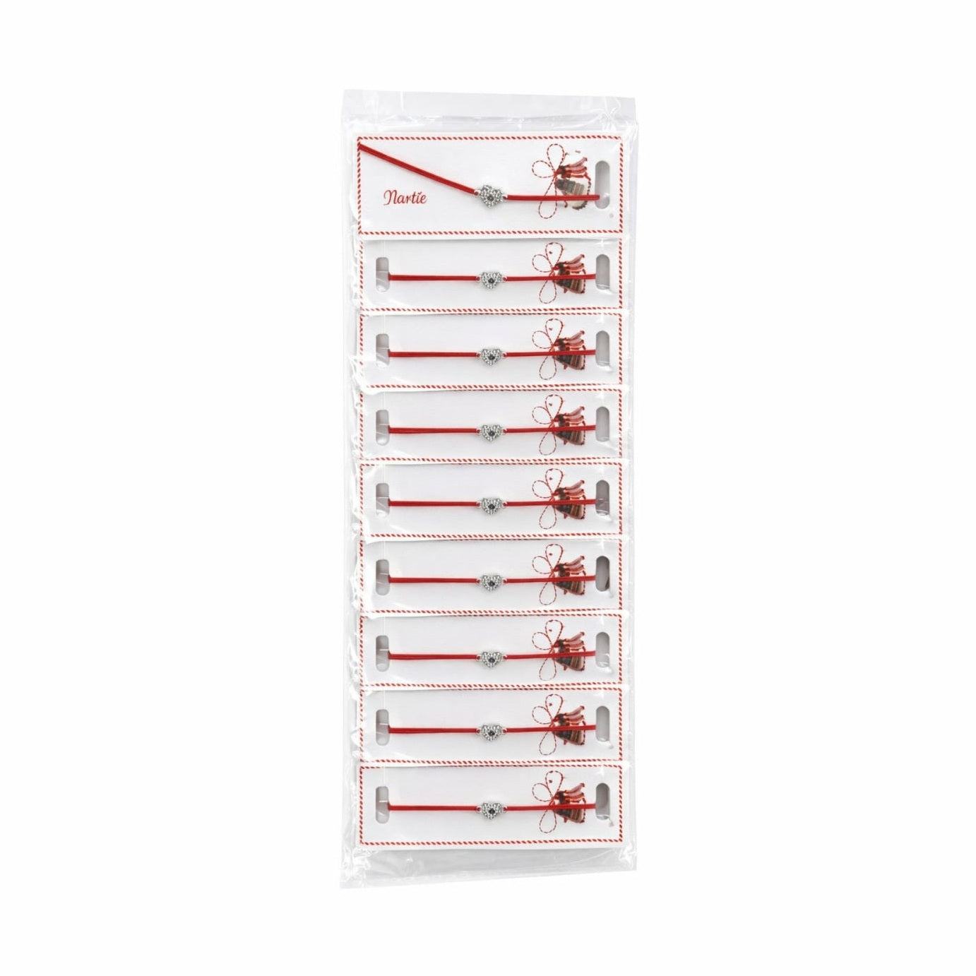 Set 24 Bratari Martisor cu Inima Argintie, Strasuri si Talisman Protector, 12x3 cm