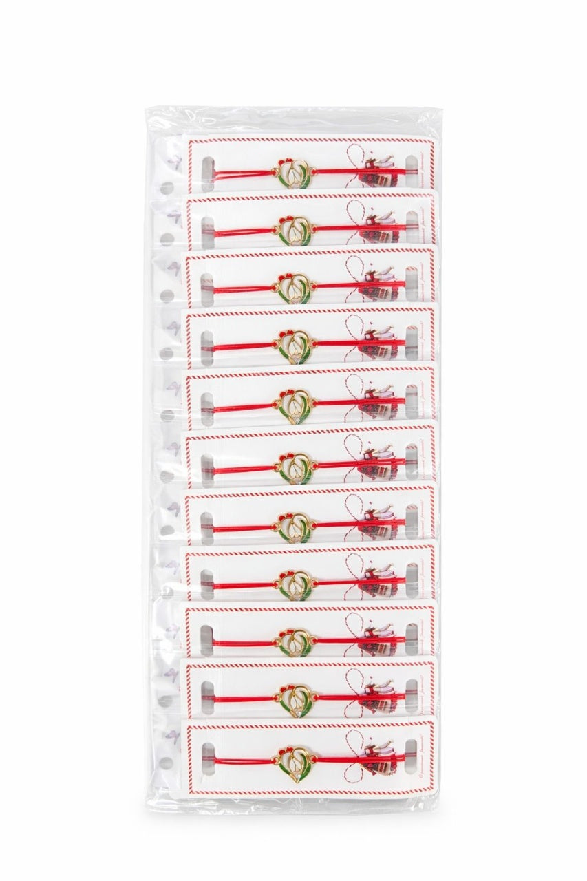Set 24 Bratari Martisor cu Inimioara si Ghiocel, Snur Rosu Elastic, 12x3 cm
