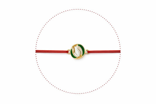 Set 24 Bratari Martisor cu Lalea Alba si Frunze, Snur Rosu Elastic, 12x3 cm