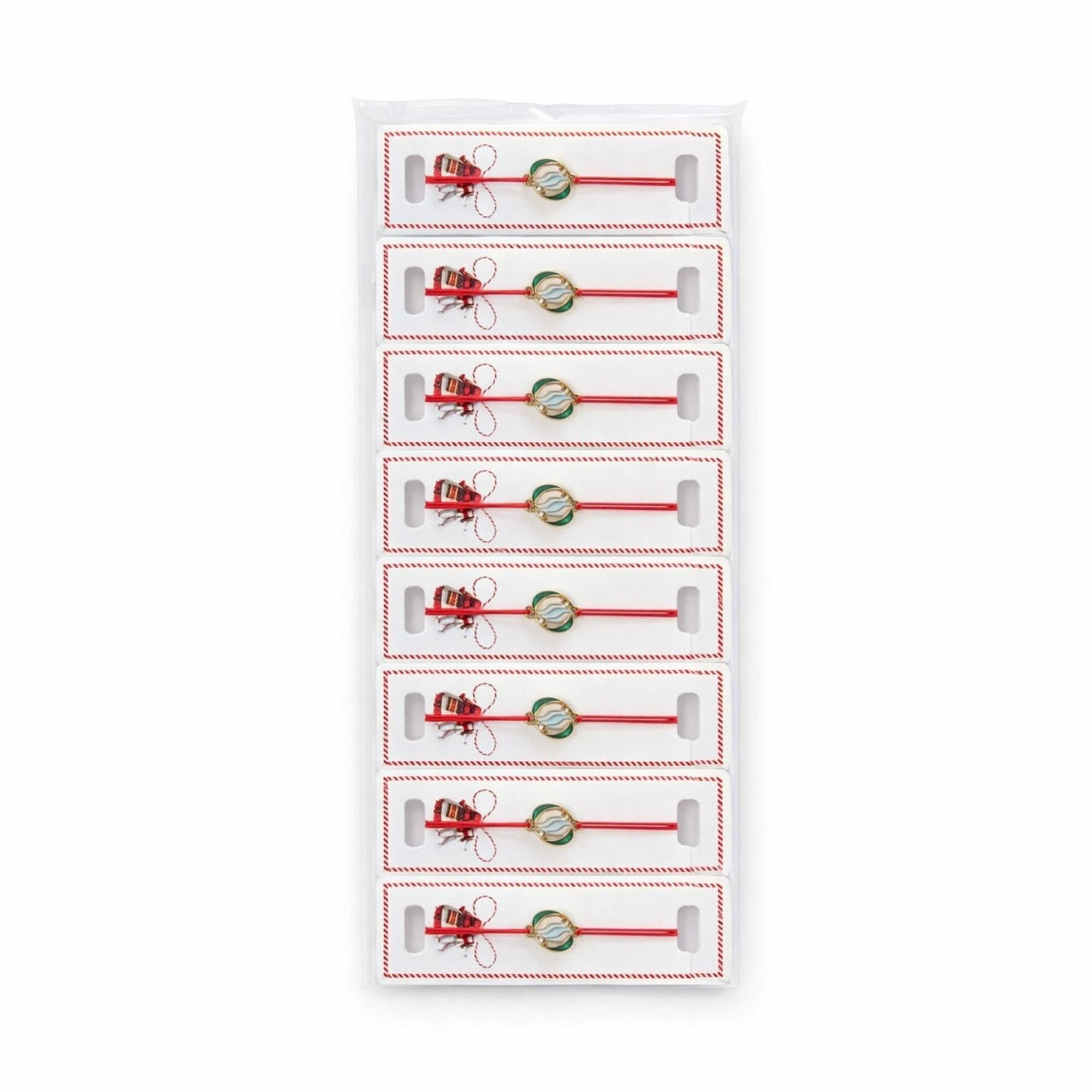 Set 24 Bratari Martisor cu Lalea Alba si Frunze, Snur Rosu Elastic, 12x3 cm