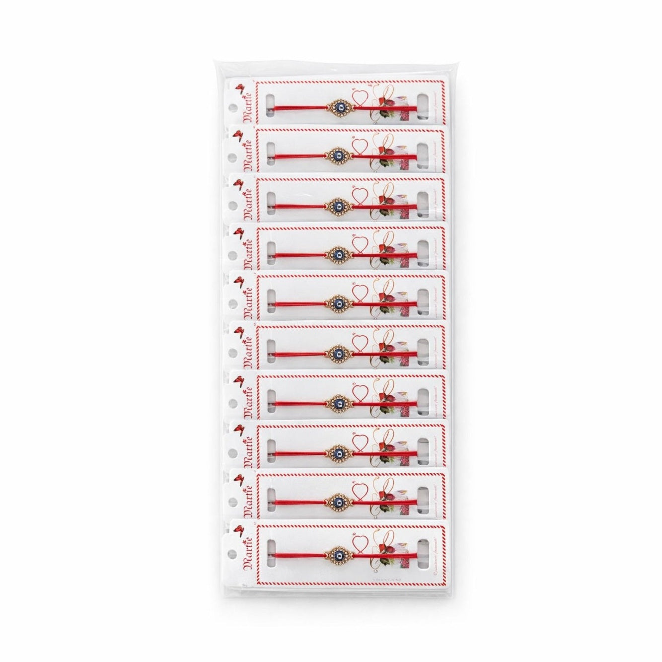 Set 24 Bratari Martisor cu Ochi Protector Auriu si Strasuri, Snur Rosu Elastic
