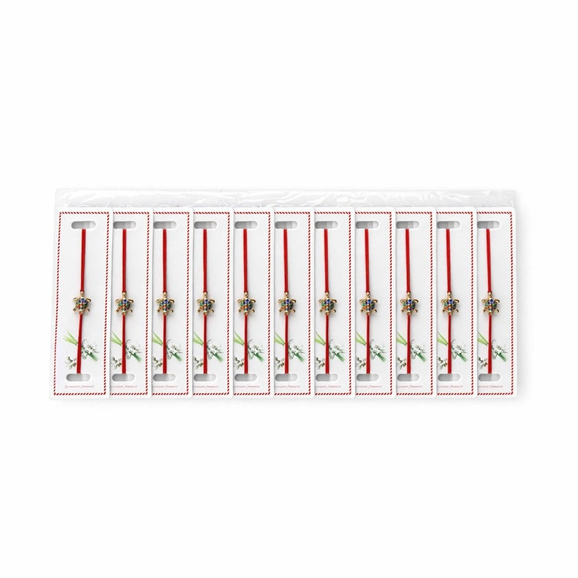 Set 24 bratari martisor cu snur rosu elastic, broscuta testoasa aurie cu strasuri