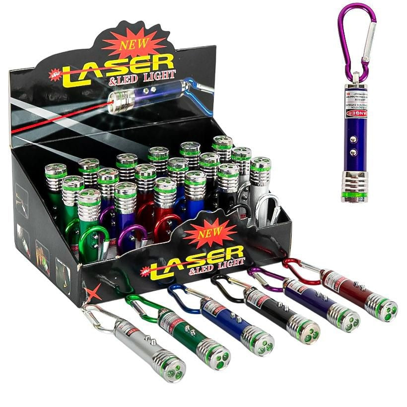 Set 24 brelocuri cu laser si lanterna LED, culori mixte, baterii incluse