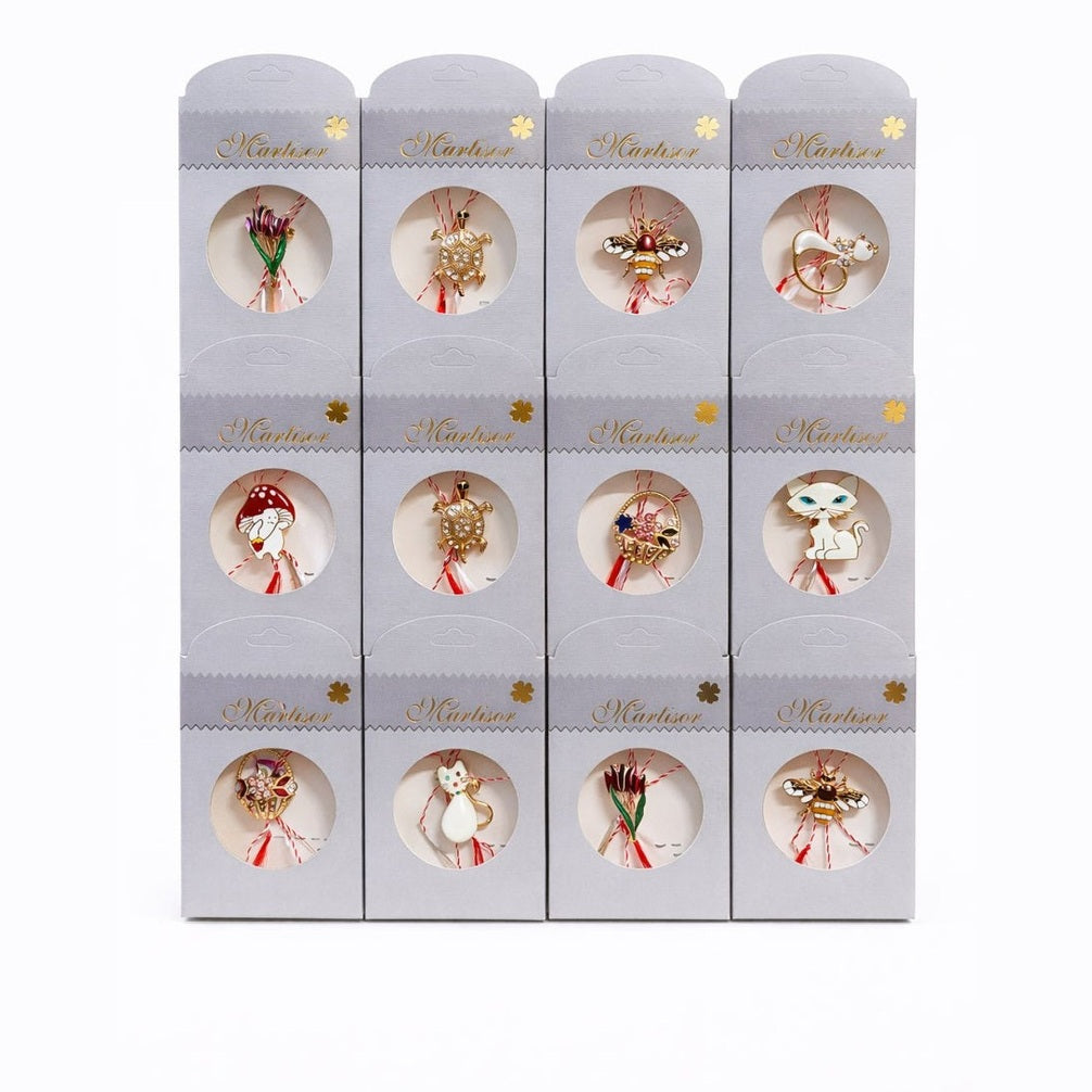Set 24 Brose Martisor, 11x6 cm, modele mixte, Cadou 1 Martie Femei, Ambalate individual