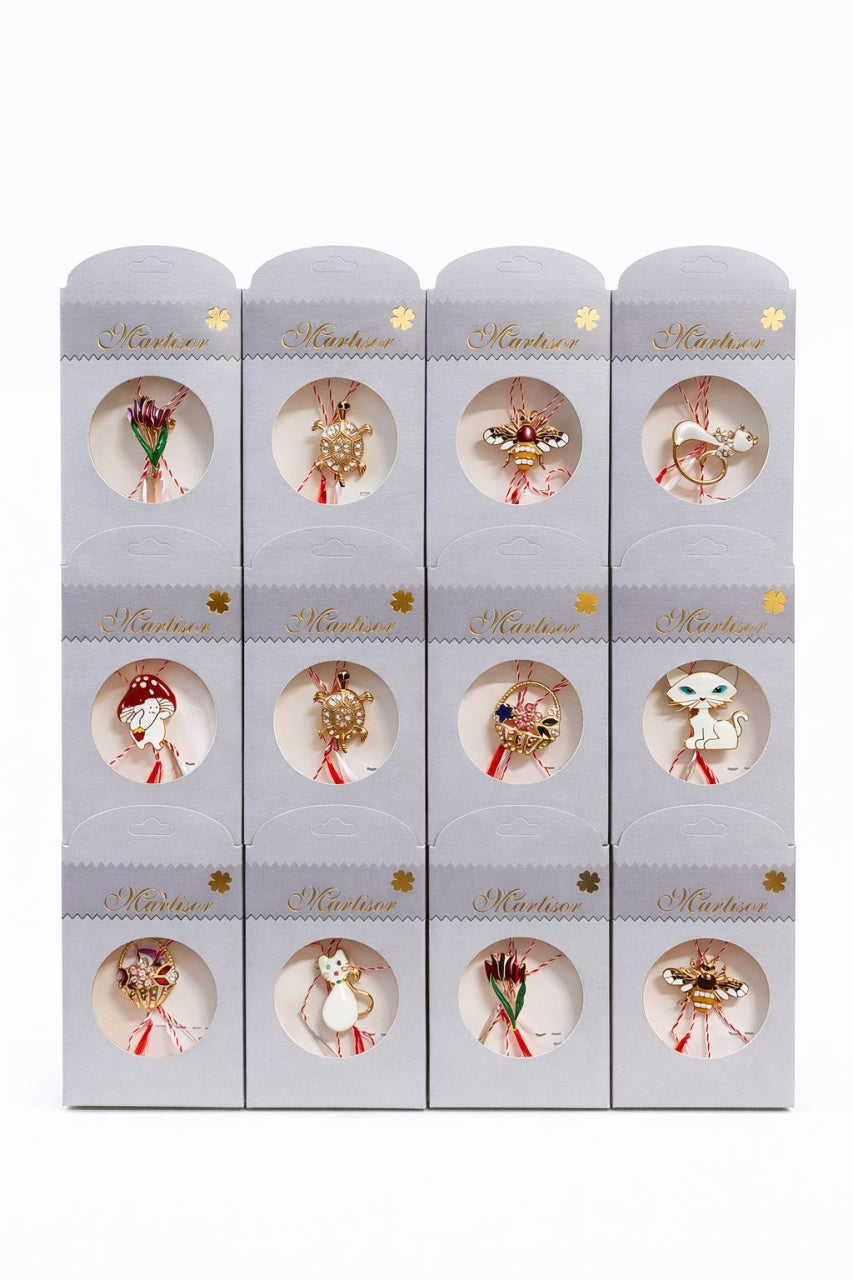 Set 24 Brose Martisor, 11x6 cm, modele mixte, Cadou 1 Martie Femei, Ambalate individual