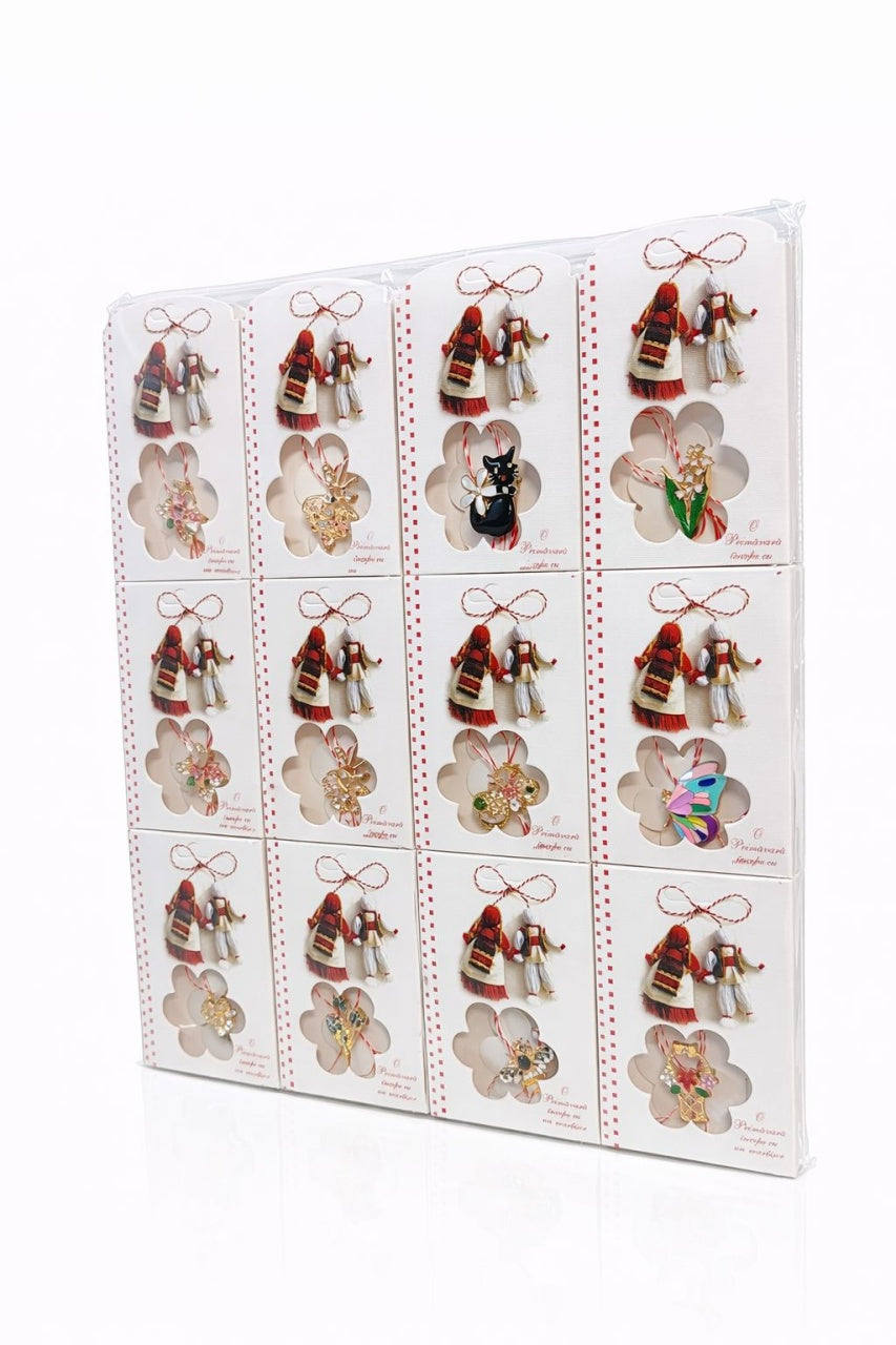 Set 24 Brose Martisor, 11x7 cm, modele mixte Animale Obiecte Flori, Cadou 1 Martie