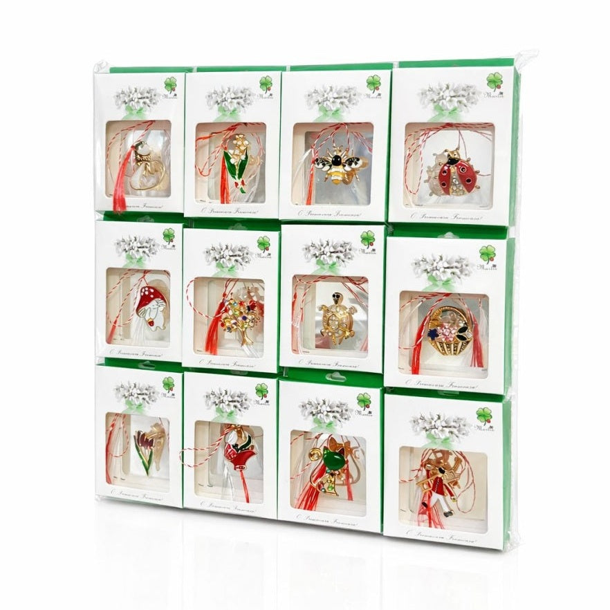 Set 24 Brose Martisor, 8x6 cm, modele mixte, Cadou 1 Martie Femei, Ambalate individual