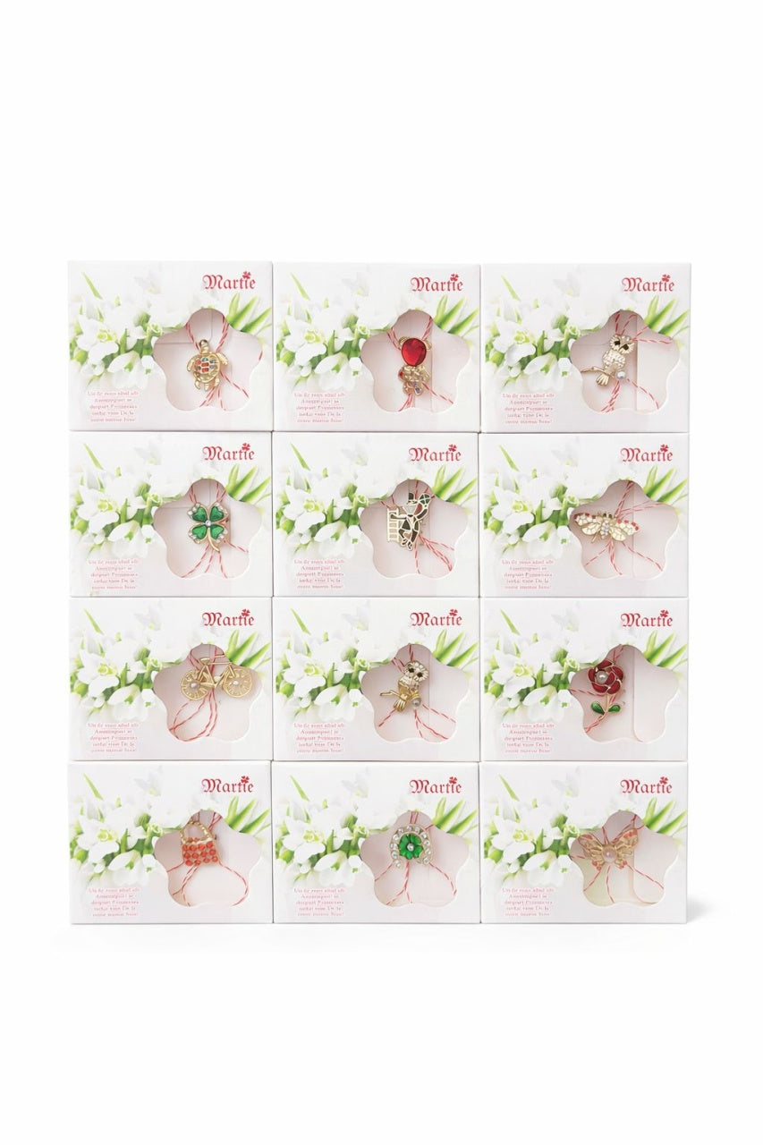 Set 24 brose martisor elegante modele variate ambalaj individual 9x7.5 cm