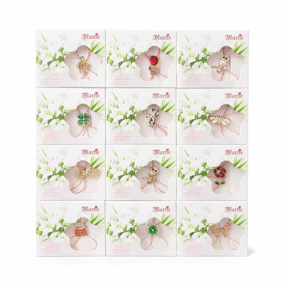 Set 24 brose martisor elegante modele variate ambalaj individual 9x7.5 cm