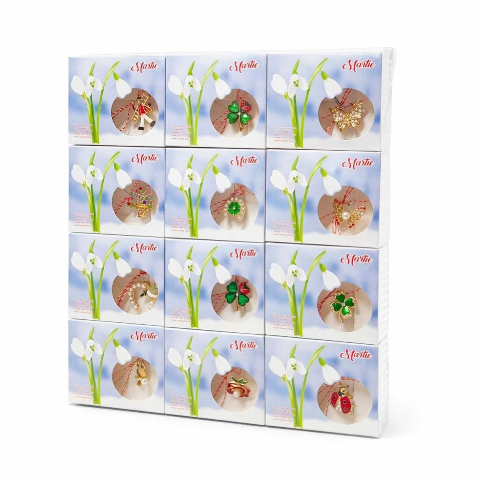 Set 24 brose martisor modele combinate, ambalaj individual, 9x7.5cm