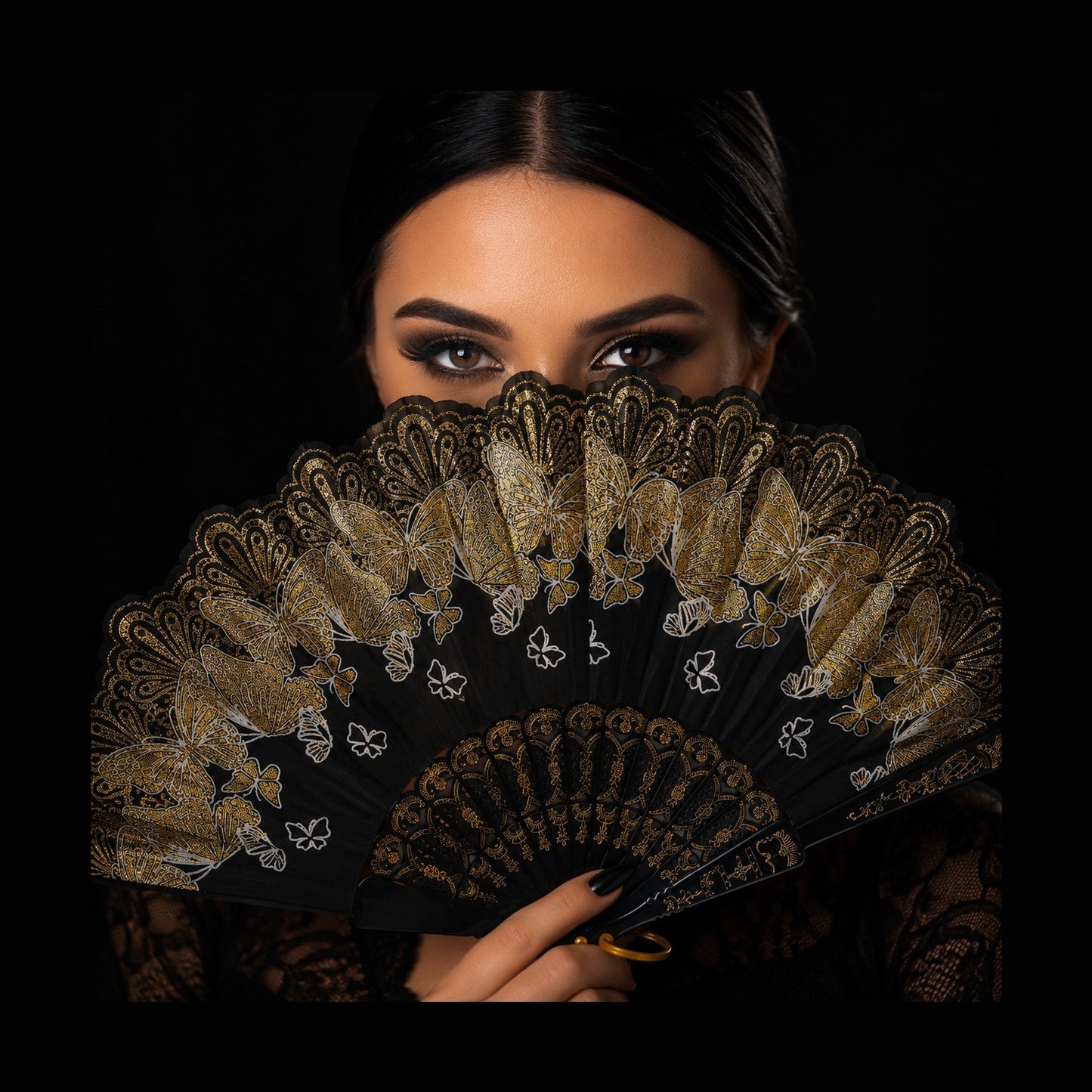 Set 24 Evantaie Decorative Pliabile cu Fluturi si Model Floral, 24 cm, Diverse Culori Elegante