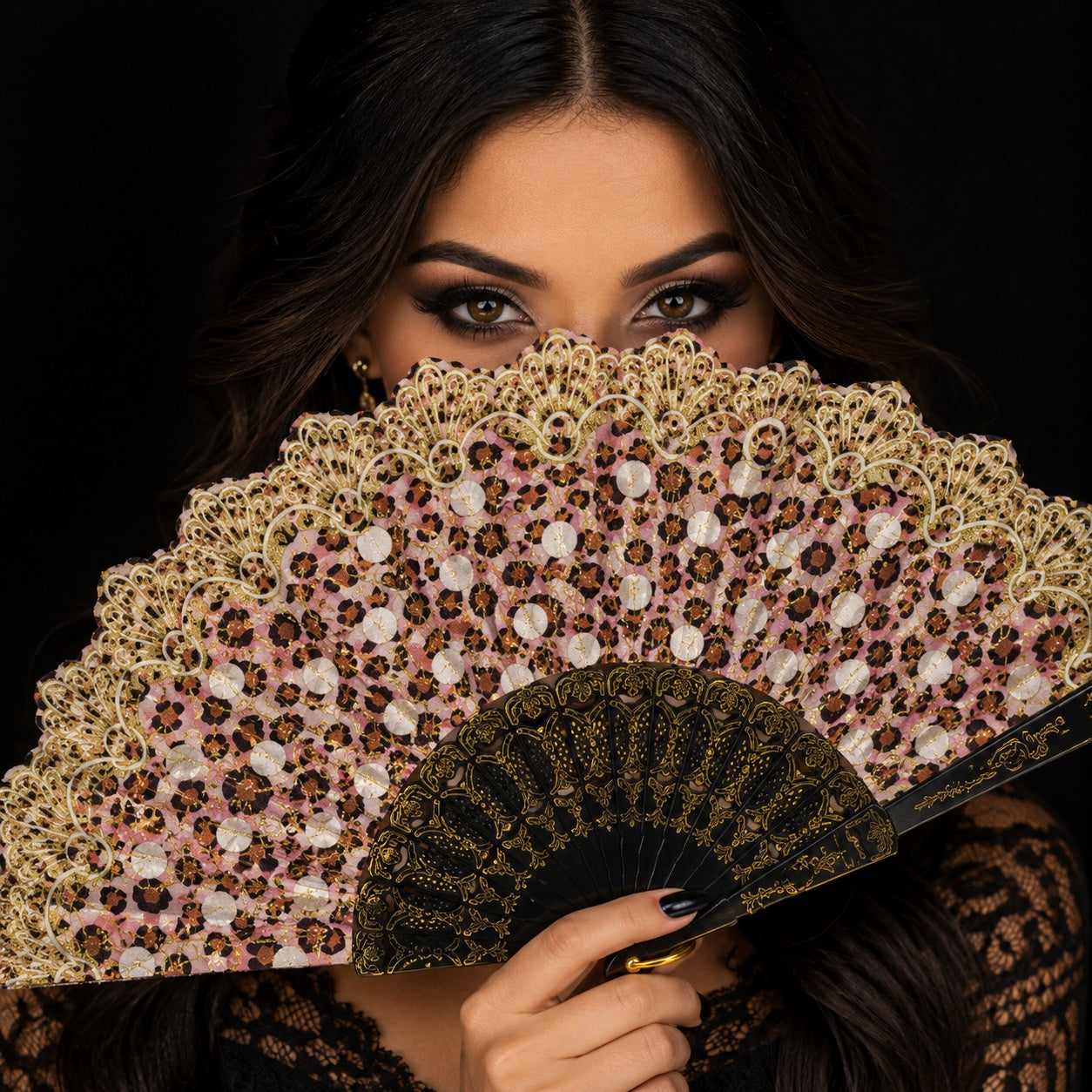 Set 24 Evantaie Pliabile Leopard cu Detalii Aurii, 24 cm, Diverse Culori Elegante