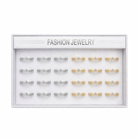 Set 24 inele dama elegante cu pietre fine, auriu si argintiu, reglabile ROXE