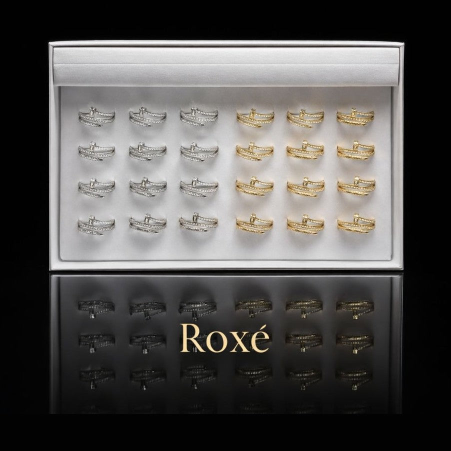 Set 24 Inele Reglabile Design Modern ROXE, Inoxidabil, Auriu si Argintiu