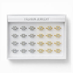 Set 24 Inele ROXE Diamond Square Luxury – Auriu & Argintiu, Reglabile, Cristal Central Elegant