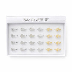 Set 24 inele ROXE elegante argintii si aurii cu design frunza ajustabile