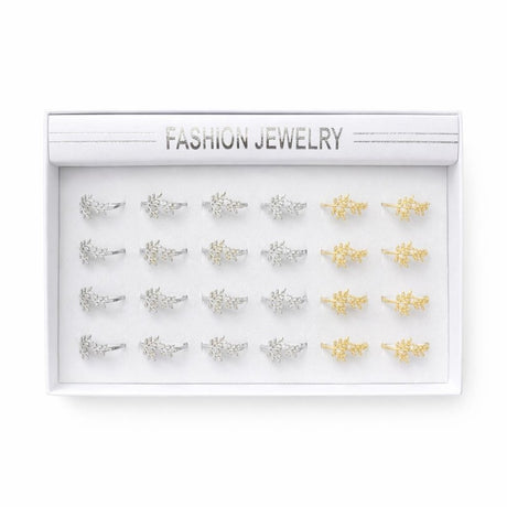 Set 24 inele ROXE elegante argintii si aurii cu design frunza ajustabile