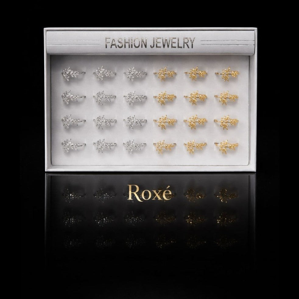 Set 24 inele ROXE elegante argintii si aurii cu design frunza ajustabile