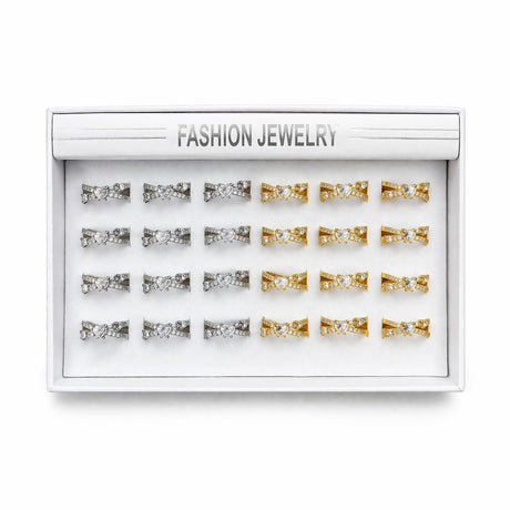 Set 24 Inele ROXE Heart Crystal Elegance – Auriu & Argintiu, Reglabile, Design cu Inimă Centrală și Cristale