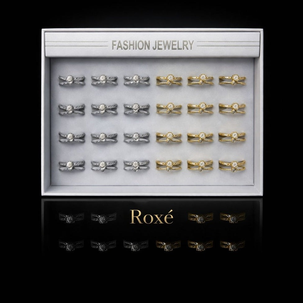 Set 24 Inele ROXE Luxury Sparkle – Auriu & Argintiu, Reglabile, Design Elegant cu Cristale