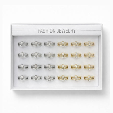 Set 24 Inele ROXE Luxury Sparkle – Auriu & Argintiu, Reglabile, Design Elegant cu Cristale