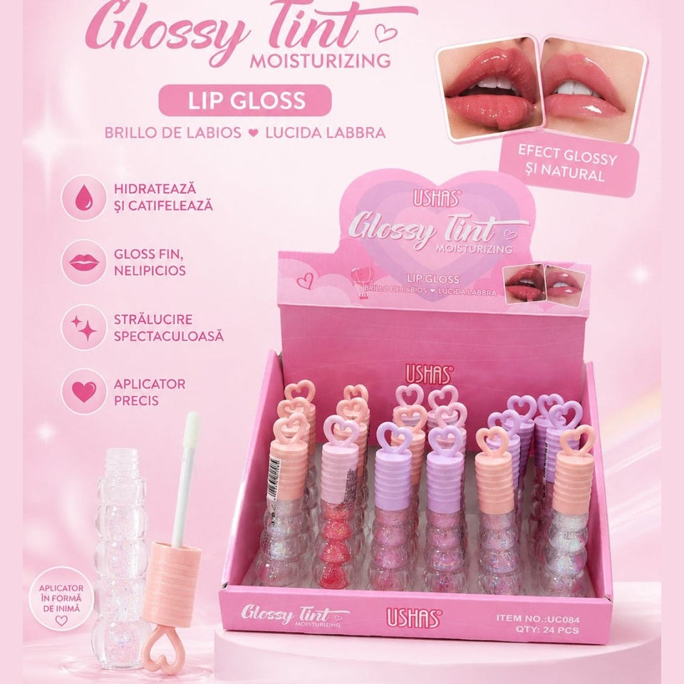 Set 24 Luciu de Buze Glossy Tint USHAS – Efect Lucios, Hidratare și Strălucire Naturală