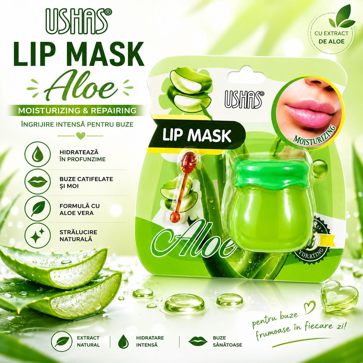 Set 24 Măști de Buze cu Aloe Vera USHAS și Aplicator – Hidratare Intensă, Reparare și Îngrijire