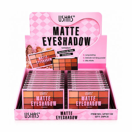 Set 24 Palete Farduri de Ochi USHAS Matte Eyeshadow – 12 Culori Mate, Pigmentare Intensă