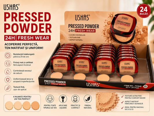 Set 24 Pudre Compacte USHAS Pressed Powder 24H Fresh Wear – Efect Matifiant și Acoperire Naturală