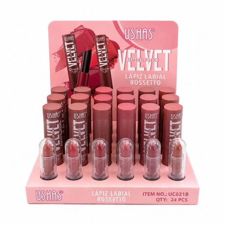 Set 24 Rujuri Mate USHAS Velvet Matte Lipstick – 6 Nuanțe Nude Elegante, Finisaj Catifelat