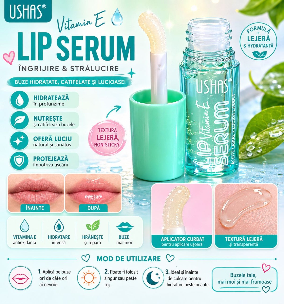 Set 24 Seruri de Buze Ushas cu Vitamina E – Hidratare Intensă, Luciu Natural și Îngrijire pentru Buze