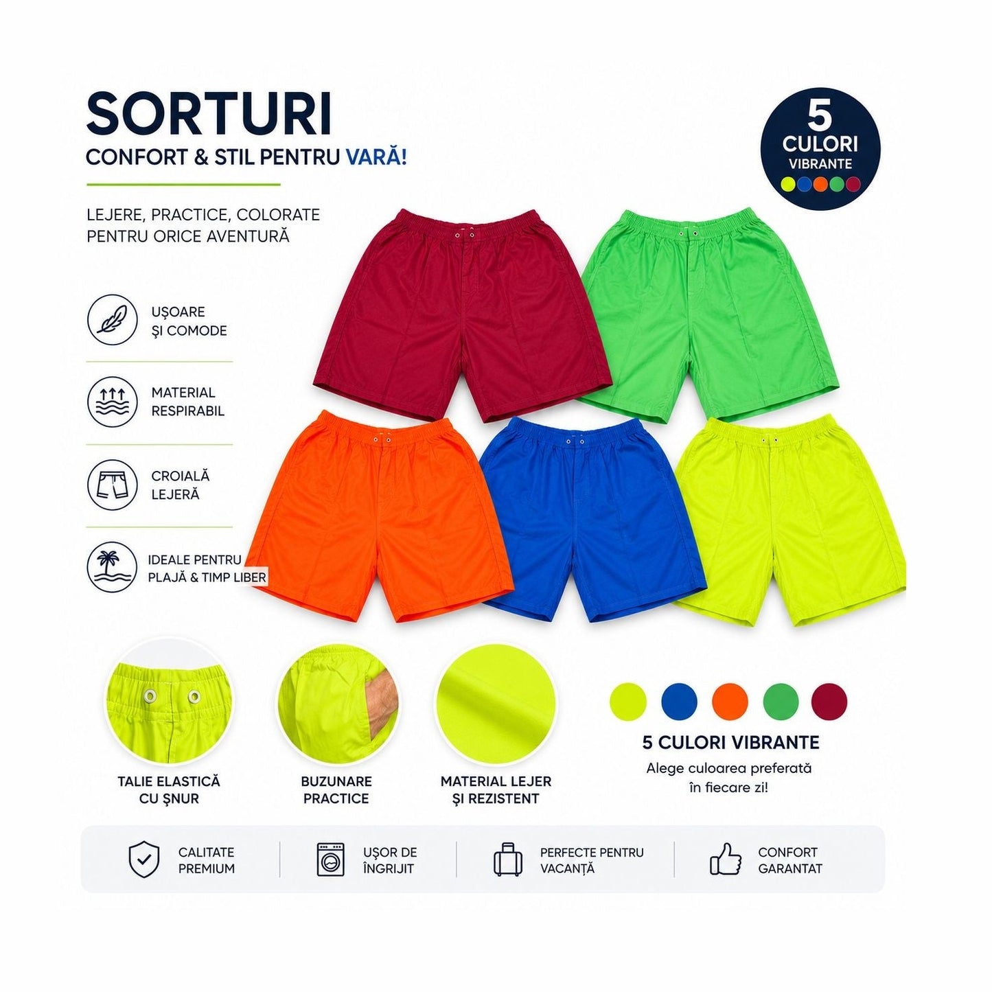 Set 25 Sorturi de Baie Bărbați – Culori Diferite, Material Respirabil