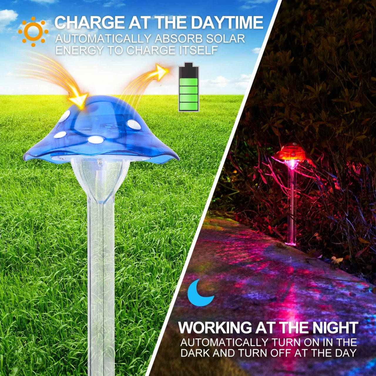 Set 3 Lampi Solare Gradina Tip Ciuperca cu LED, Decor Exterior, Panou Solar