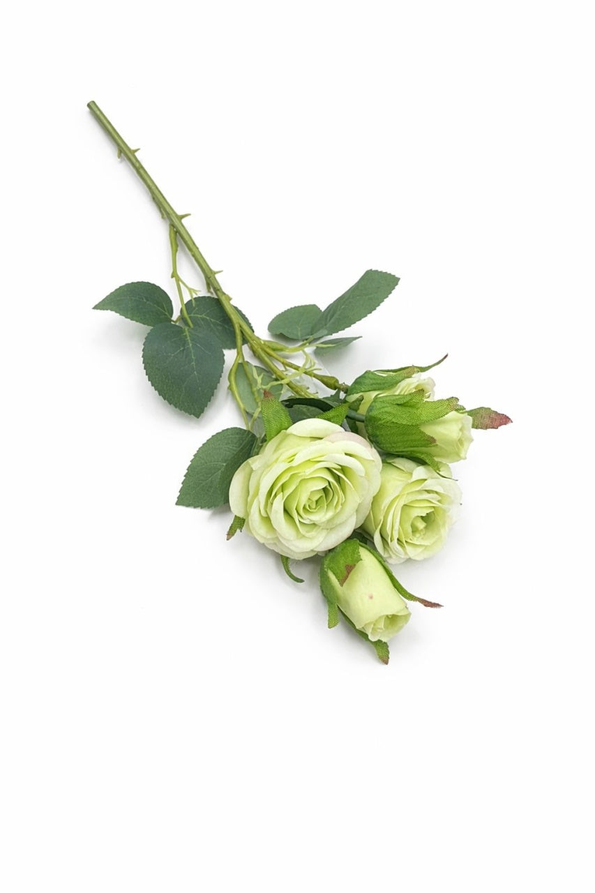 Set 3 trandafiri si 2 boboci verde deschis, decorativi, artificiali, 45 de cm