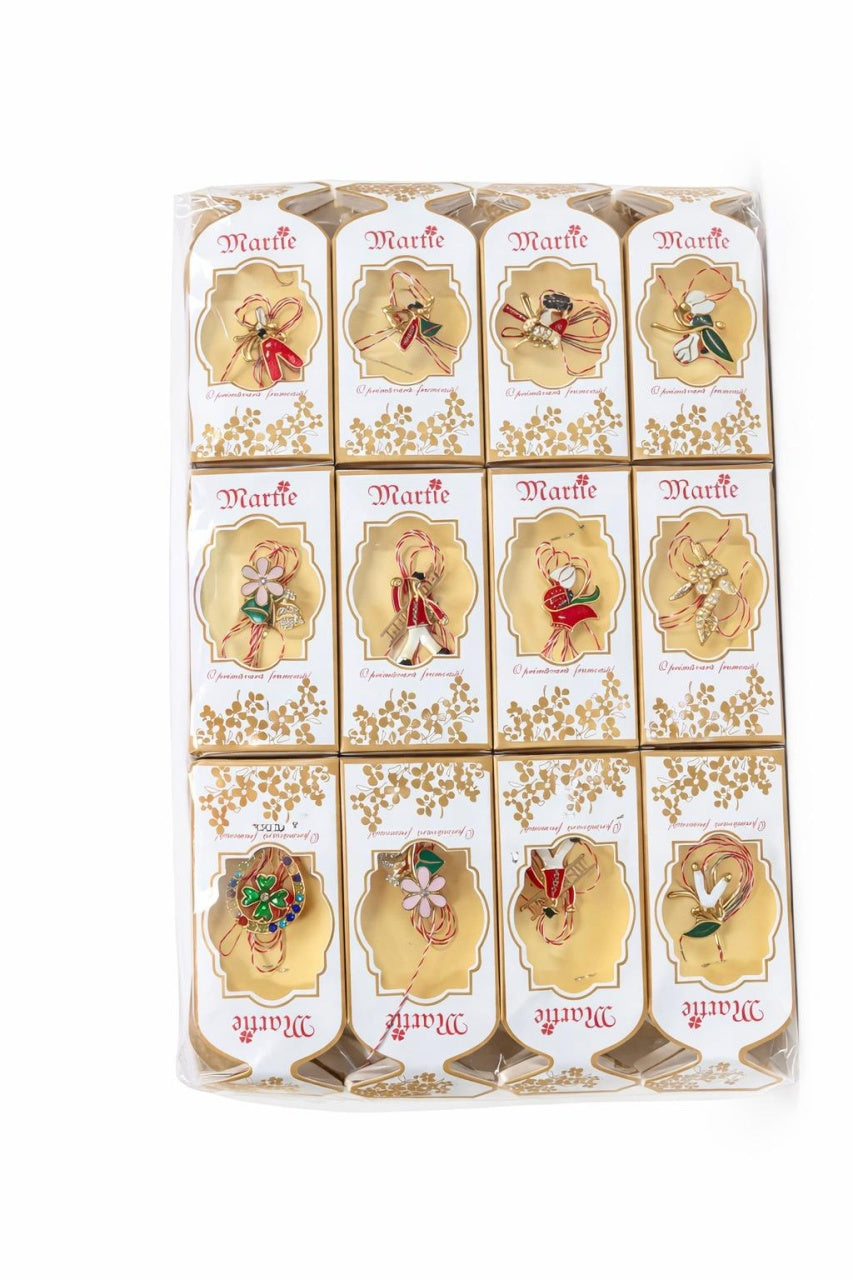 Set 30 brose martisor modele combinate, ambalaj individual elegant, 11.5x5cm