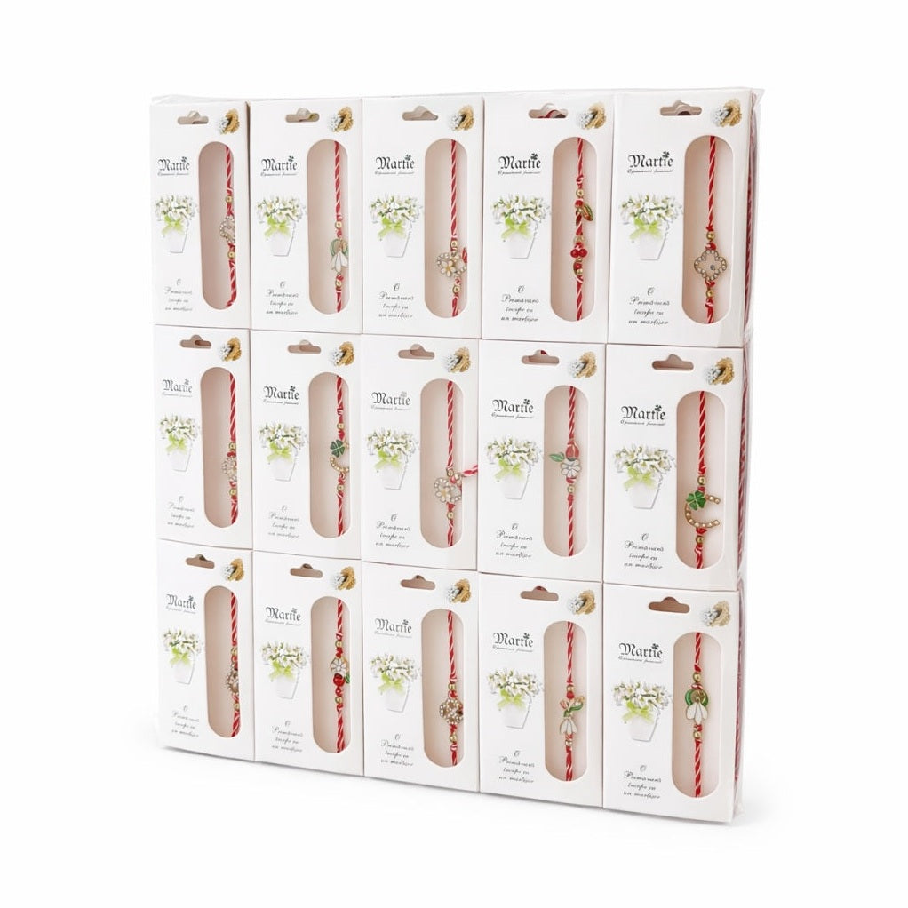 Set 30 Martisoare cu Snur Traditional si Charm Metalic, 1 Martie 11x6 cm