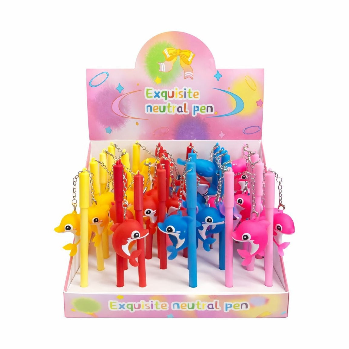 Set 30 pixuri cu gel și breloc delfin decorativ, model colorat pentru copii