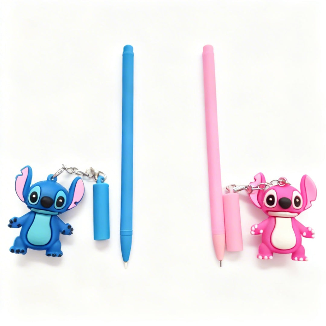 Set 30 Pixuri gel cu figurina tip breloc, model animat, culori roz si albastru