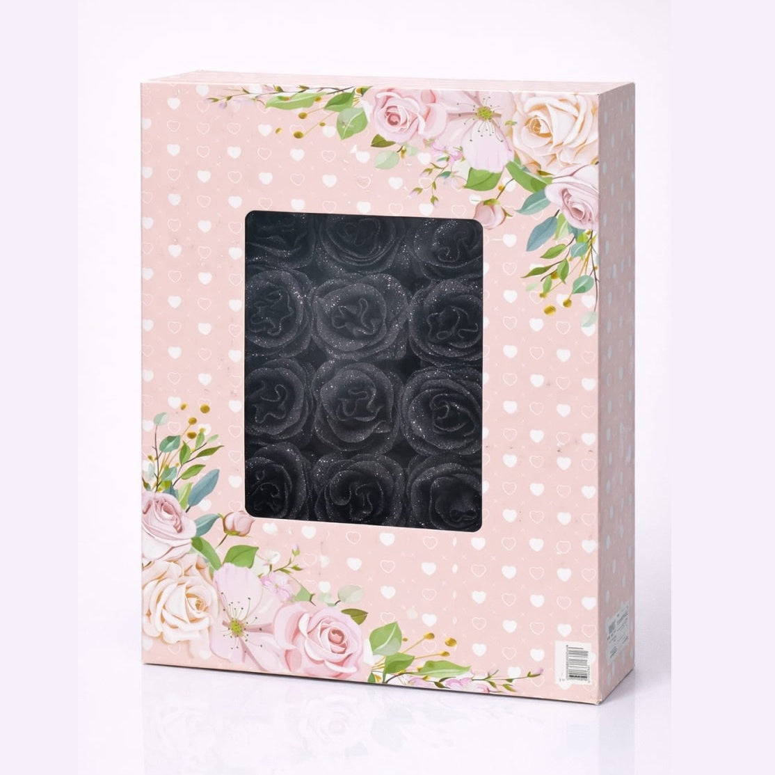 Set 30 trandafiri artificiali cu sclipici negru in cutie decorativa