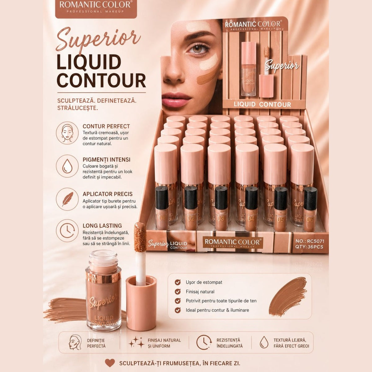Set 36 Contur Lichid Romantic Color Superior – Contouring Profesional pentru Definire și Sculptare