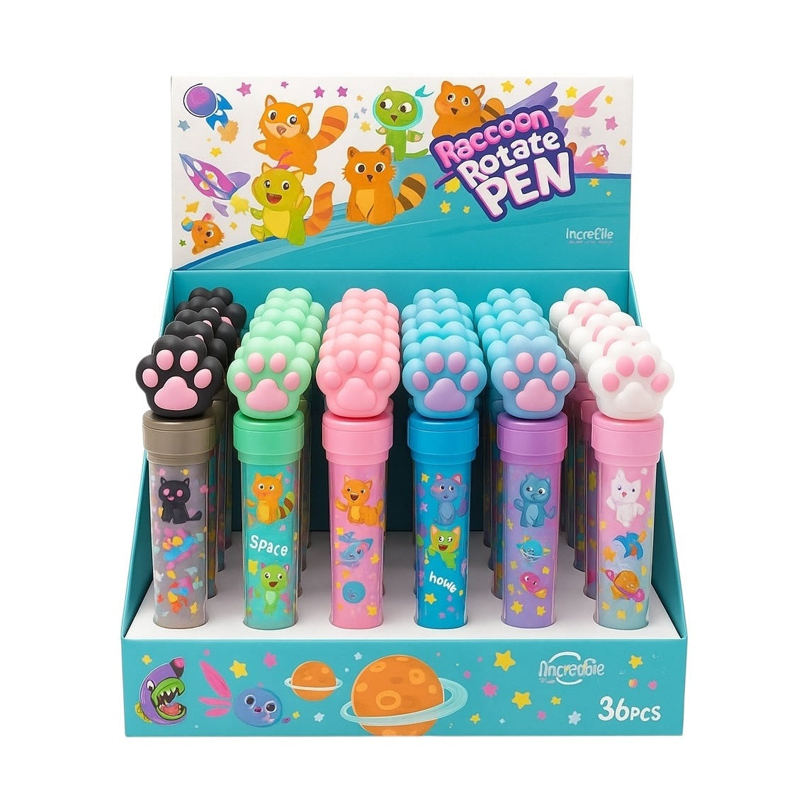Set 36 Pixuri Raccoon Rotate Pen cu Labuta , Pixuri Colorate pentru Copii