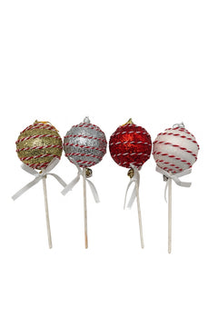 Set 4 Decoratiuni Glob pe Bat Craciun , Aurii, Argintii, Rosii, Albe